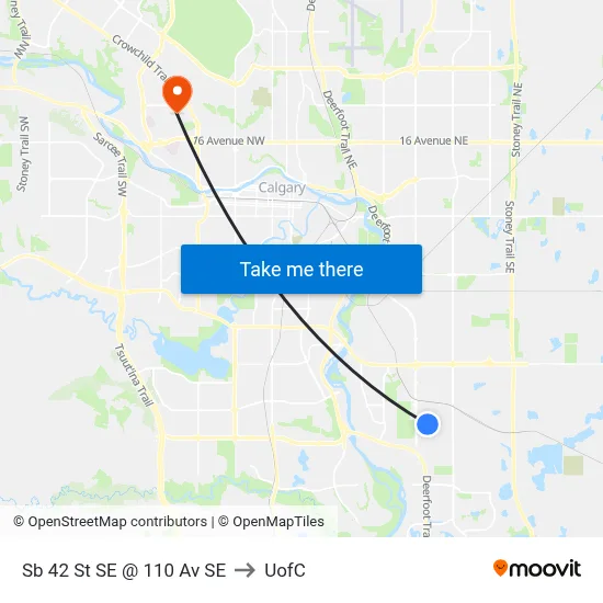 Sb 42 St SE @ 110 Av SE to UofC map