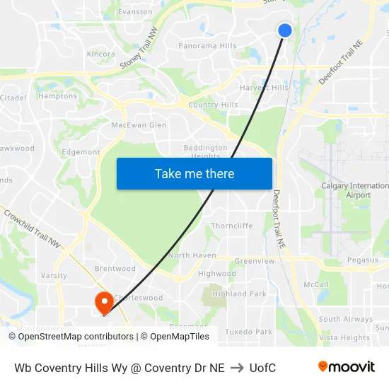 Wb Coventry Hills Wy @ Coventry Dr NE to UofC map
