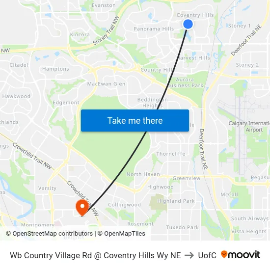 Wb Country Village Rd @ Coventry Hills Wy NE to UofC map