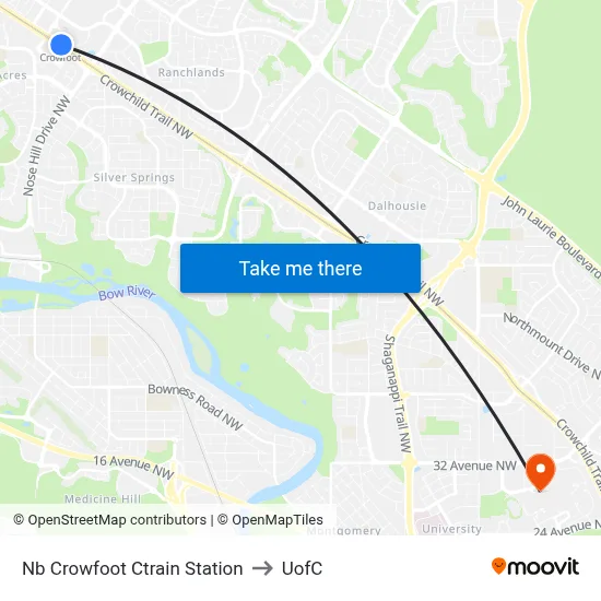 Nb Crowfoot Ctrain Station to UofC map