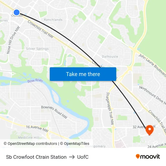 Sb Crowfoot Ctrain Station to UofC map