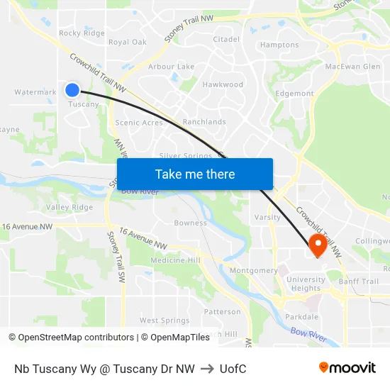 Nb Tuscany Wy @ Tuscany Dr NW to UofC map