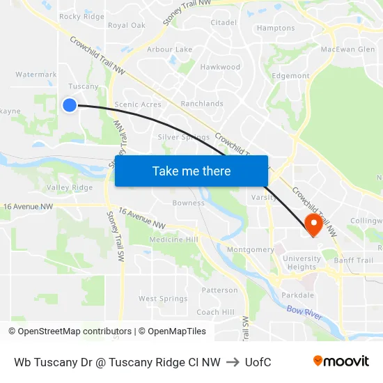 Wb Tuscany Dr @ Tuscany Ridge Cl NW to UofC map