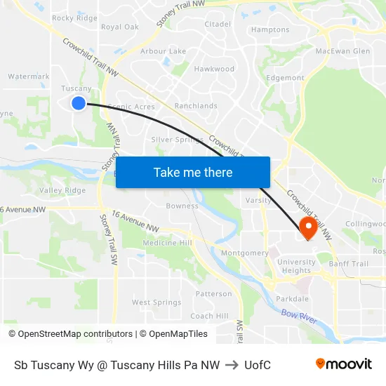 Sb  Tuscany Wy @ Tuscany Hills Pa NW to UofC map