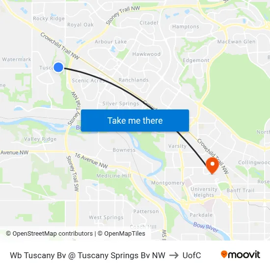 Wb Tuscany Bv @ Tuscany Springs Bv NW to UofC map