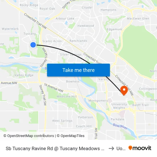 Sb Tuscany Ravine Rd @ Tuscany Meadows Cm NW to UofC map