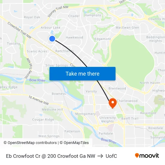 Eb Crowfoot Cr @ 200 Crowfoot Ga NW to UofC map