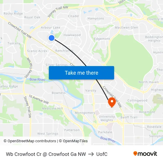 Wb Crowfoot Cr @ Crowfoot Ga NW to UofC map