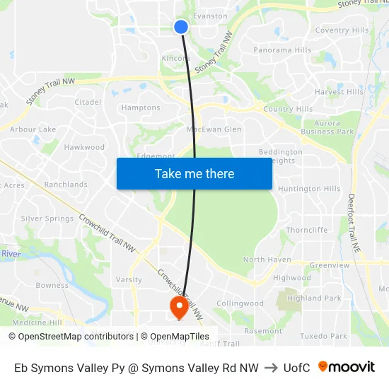 Eb Symons Valley Py @ Symons Valley Rd NW to UofC map