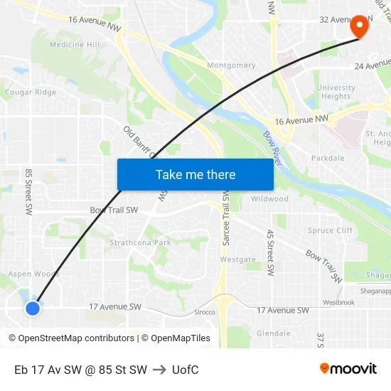 Eb 17 Av SW @ 85 St SW to UofC map