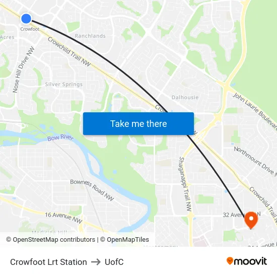 Crowfoot Lrt Station to UofC map