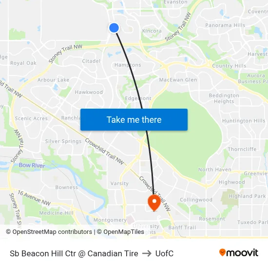 Sb Beacon Hill Ctr @ Canadian Tire to UofC map