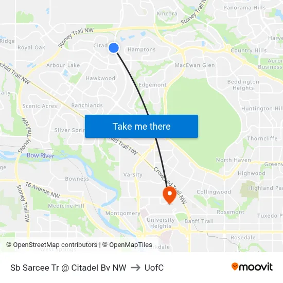 Sb Sarcee Tr @ Citadel Bv NW to UofC map