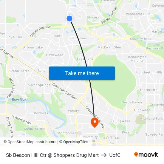 Sb Beacon Hill Ctr @ Shoppers Drug Mart to UofC map