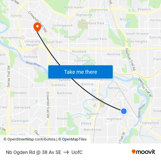 Nb Ogden Rd @ 38 Av SE to UofC map