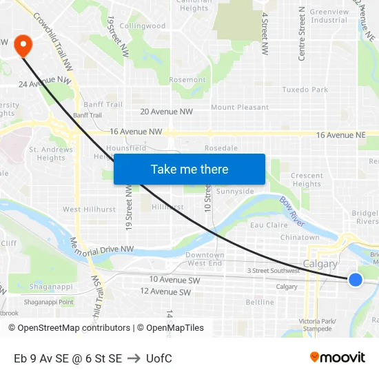 Eb 9 Av SE @ 6 St SE to UofC map