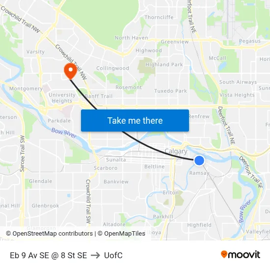 Eb 9 Av SE @ 8 St SE to UofC map