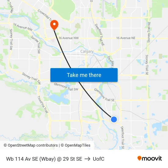 Wb 114 Av SE (Wbay) @ 29 St SE to UofC map