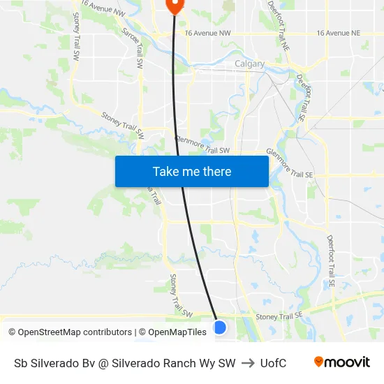 Sb Silverado Bv @ Silverado Ranch Wy SW to UofC map