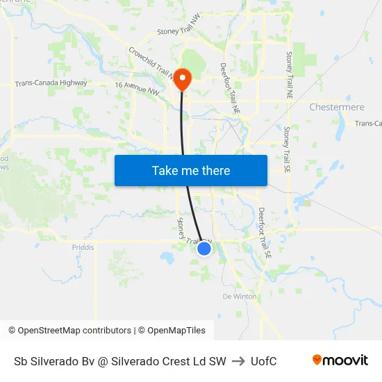 Sb Silverado Bv @ Silverado Crest Ld SW to UofC map