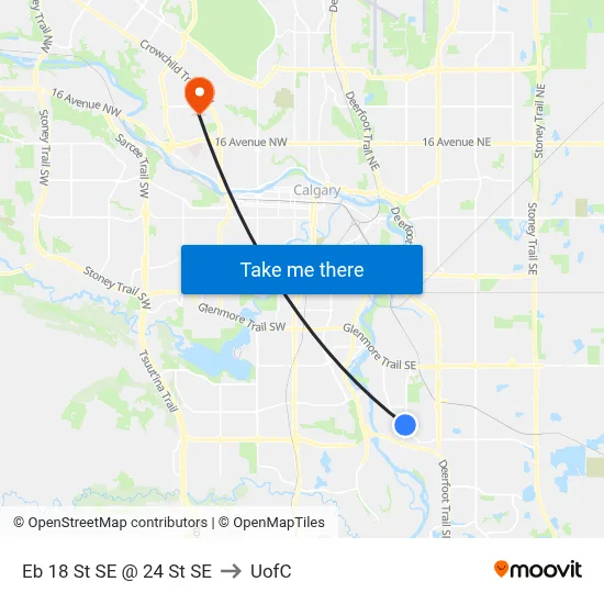 Eb 18 St SE @ 24 St SE to UofC map
