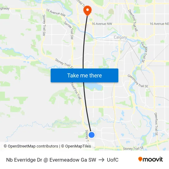 Nb  Everridge Dr @ Evermeadow Ga SW to UofC map
