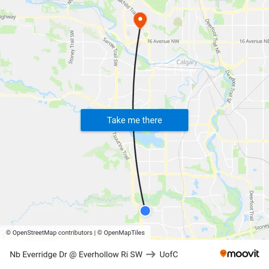 Nb  Everridge Dr @ Everhollow Ri SW to UofC map