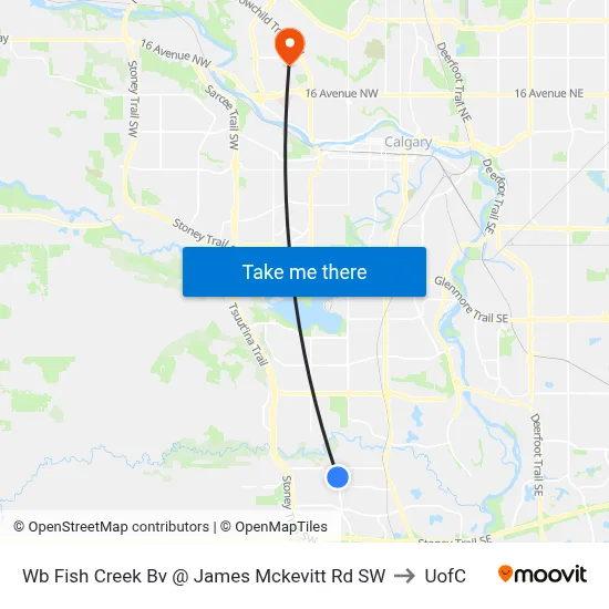 Wb Fish Creek Bv @ James Mckevitt  Rd SW to UofC map