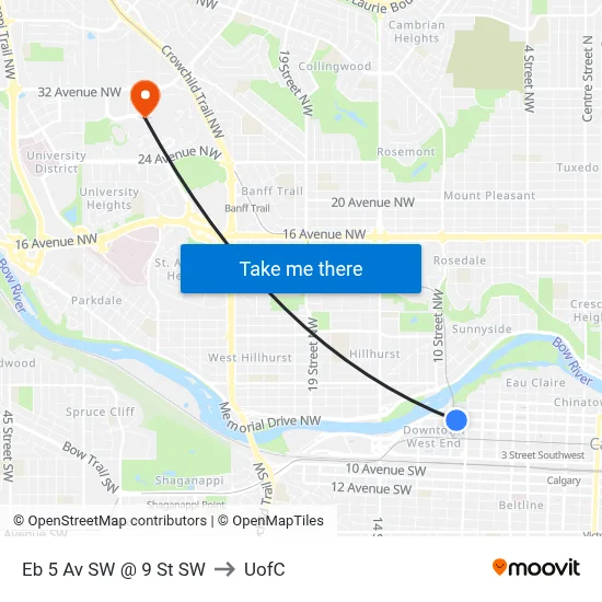 Eb 5 Av SW @ 9 St SW to UofC map