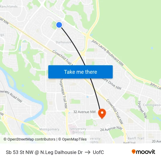 Sb 53 St NW @ N.Leg Dalhousie Dr to UofC map