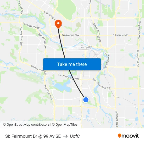 Sb Fairmount Dr @ 99 Av SE to UofC map