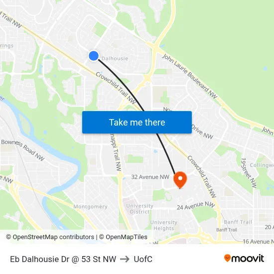 Eb Dalhousie Dr @ 53 St NW to UofC map
