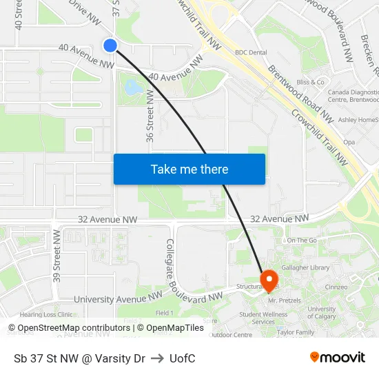 Sb 37 St NW @ Varsity Dr to UofC map