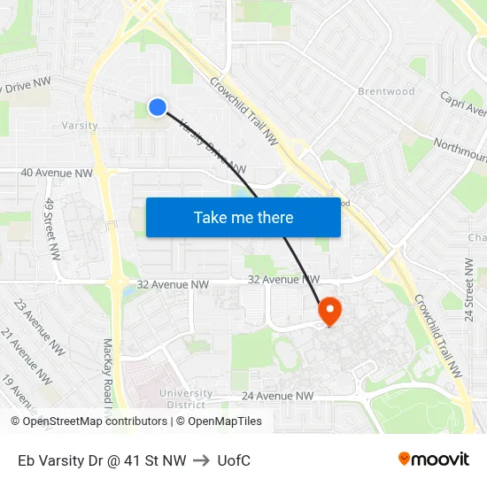 Eb Varsity Dr @ 41 St NW to UofC map
