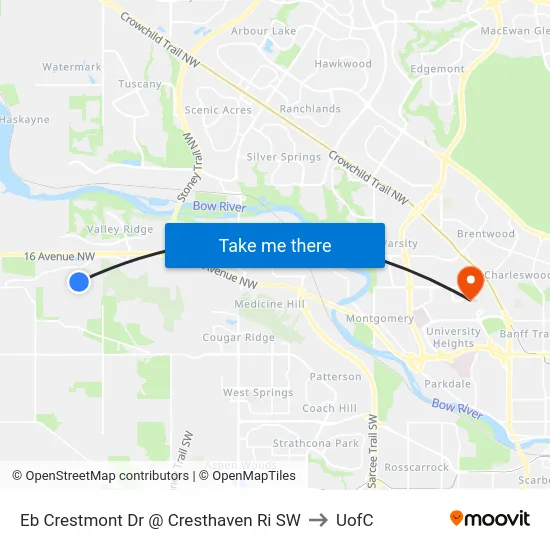Eb Crestmont Dr @ Cresthaven Ri SW to UofC map