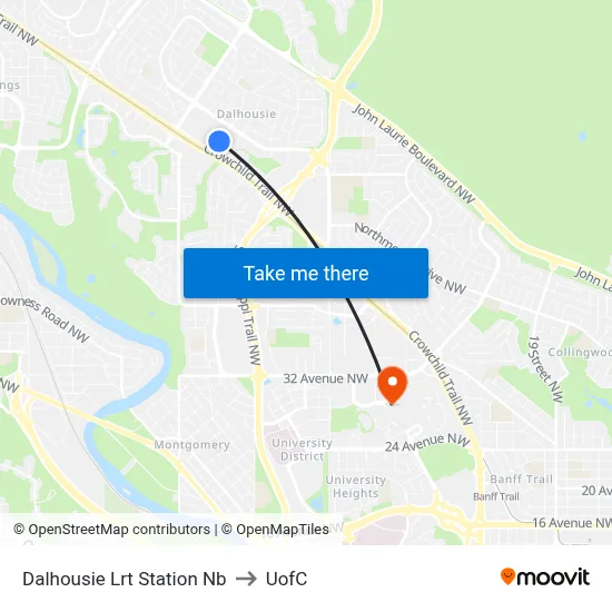 Dalhousie Lrt Station Nb to UofC map