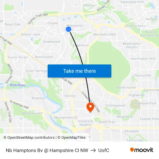 Nb Hamptons Bv @ Hampshire Cl NW to UofC map