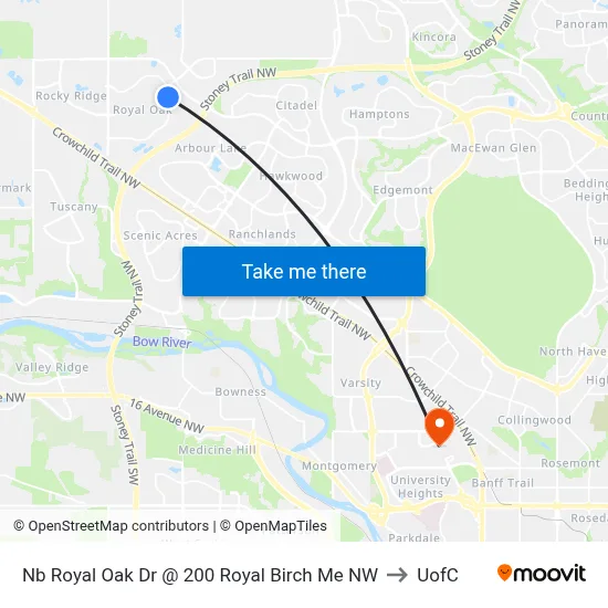 Nb Royal Oak Dr @ 200 Royal Birch Me NW to UofC map