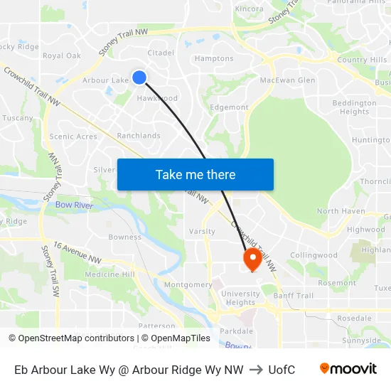 Eb Arbour Lake Wy @ Arbour Ridge Wy NW to UofC map