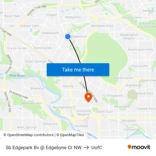 Sb Edgepark Bv @ Edgebyne Cr NW to UofC map
