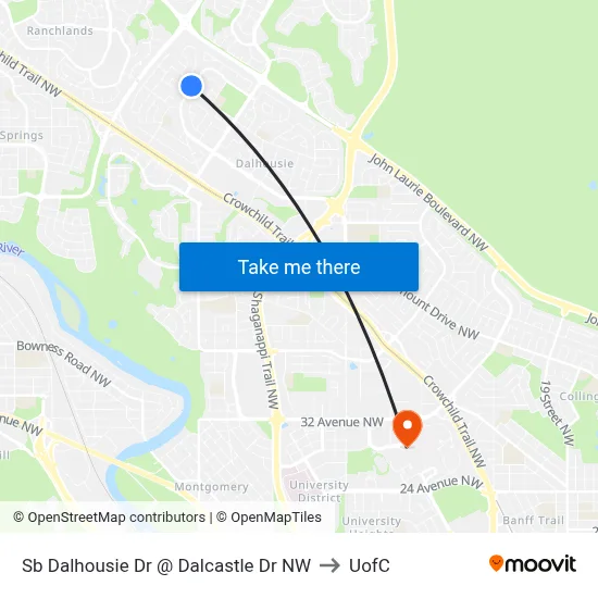 Sb Dalhousie Dr @ Dalcastle Dr NW to UofC map