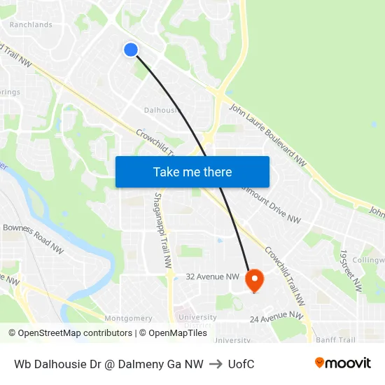 Wb Dalhousie Dr @ Dalmeny Ga NW to UofC map