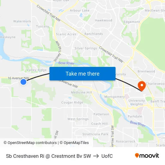 Sb Cresthaven Ri @ Crestmont Bv SW to UofC map