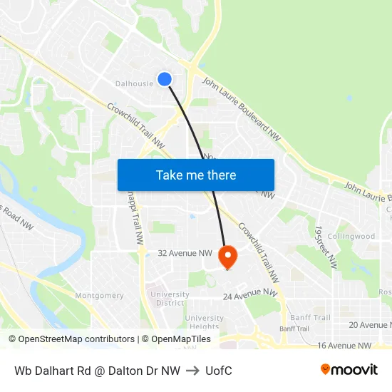 Wb Dalhart Rd @ Dalton Dr NW to UofC map
