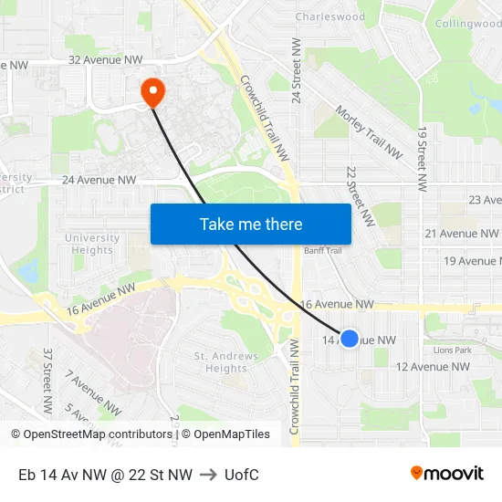 Eb 14 Av NW @ 22 St NW to UofC map
