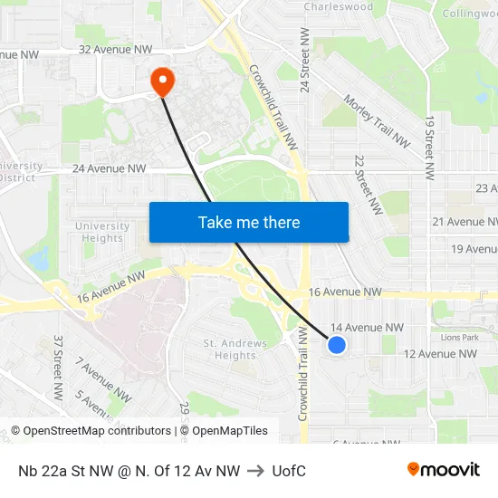 Nb 22a St NW @ N. Of 12 Av NW to UofC map
