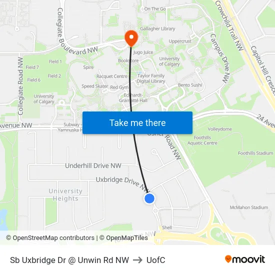 Sb Uxbridge Dr @ Unwin Rd NW to UofC map
