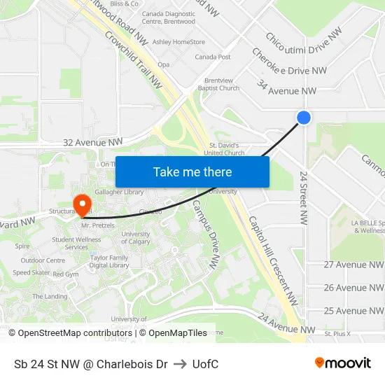 Sb 24 St NW @ Charlebois Dr to UofC map
