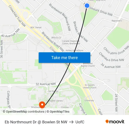 Eb Northmount Dr @ Bowlen St NW to UofC map