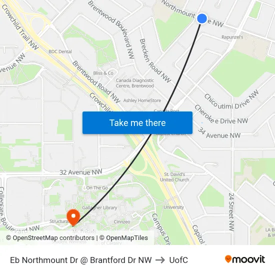 Eb Northmount Dr @ Brantford Dr NW to UofC map